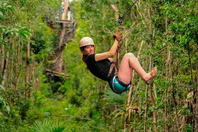Cenote, Zipline & ATV Shared Combo 3x1 from Playa del Carmen & Cancun - Zip line through the canopy: 6 lines, jungle speed, and safety basics